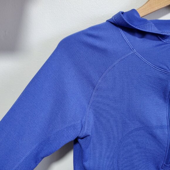 LULULEMON Swiftly Tech Hooded 1/2 Zip LS Top Shirt Stretch Moroccan Blue Women 8 - Picture 4 of 11